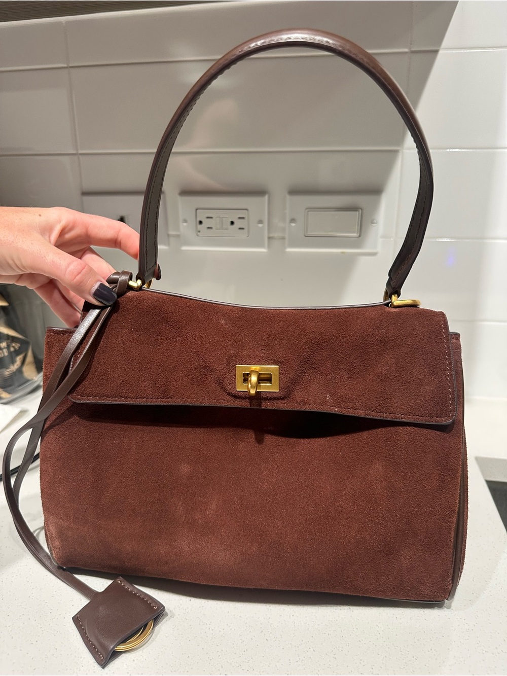 JW PEI Chocolate Brown Suede Top-Handle Shoulder Bag